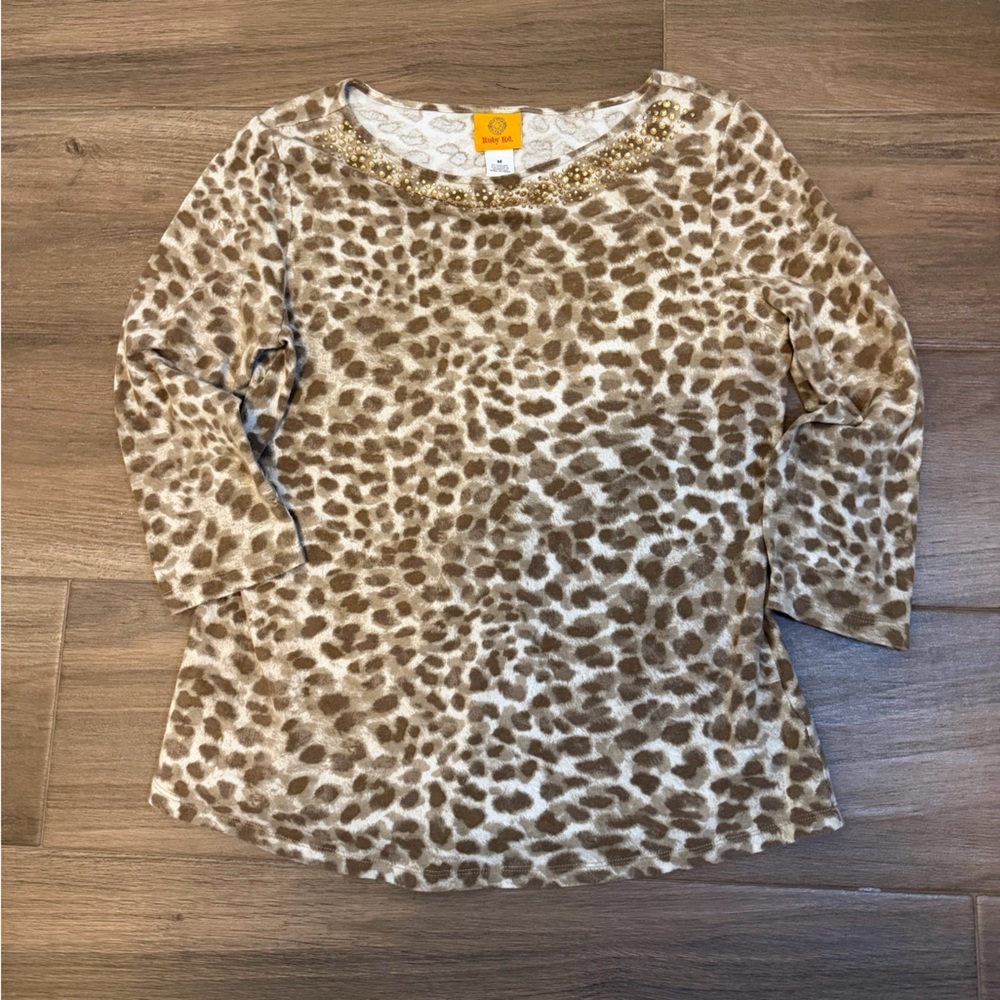 Ruby Rd. Leopard Print Top with Gold Accents - Picture 4 of 4